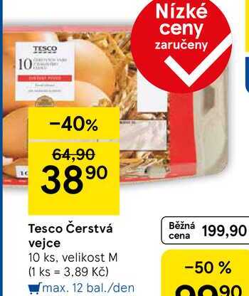 Tesco Čerstvá vejce, 10 ks, velikost M   