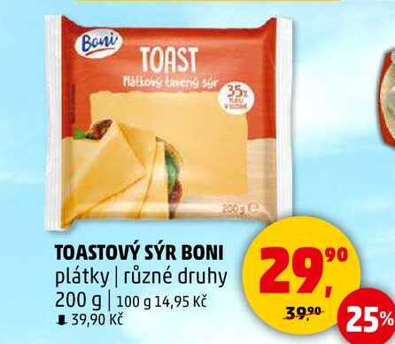 TOASTOVÝ SÝR BONI plátky, různé druhy, 200 g