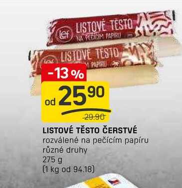 LISTOVÉ TĚSTO ČERSTVÉ rozválené na pečícím papíru různé druhy 275 g 