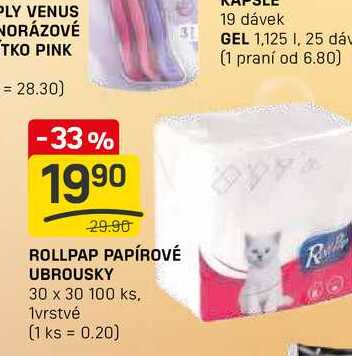 ROLLPAP PAPÍROVÉ UBROUSKY 30 x 30 100 ks 1vrstvé