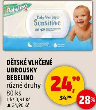 DĚTSKÉ VLHČENÉ UBROUSKY BEBELINO různé druhy, 80 ks