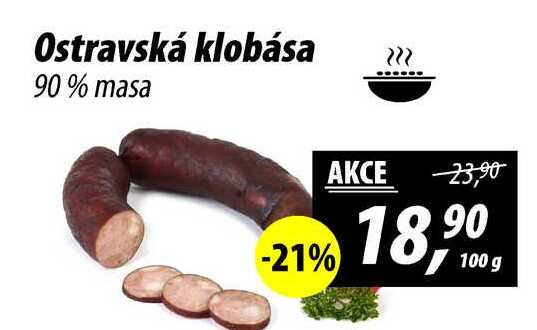 Ostravská klobása 90% masa, 100 g