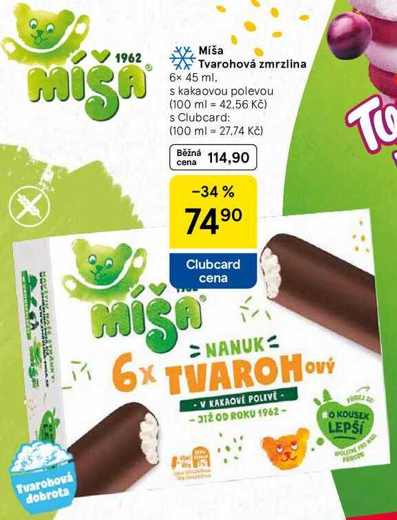 Míša Tvarohová zmrzlina, 6x 45 ml, s kakaovou polevou 