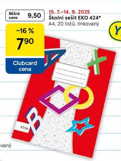 Školní sešit EKO 424, A4, 20 listů, linkovaný  