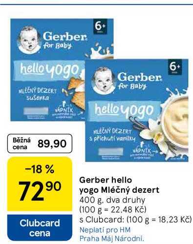 Gerber hello yogo Mléčný dezert, 400 g. dva druhy 
