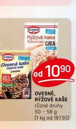 OVESNÉ, RÝŽOVÉ KAŠE různé druhy 50-58 g 