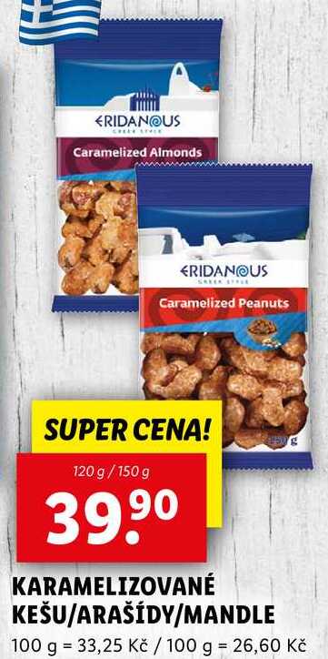 KARAMELIZOVANÉ KEŠU/ARAŠÍDY/MANDLE, 120 g/150 g