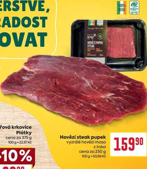 Hovězí steak pupek vyzrálé hovězí maso z Irska cena za 250 g