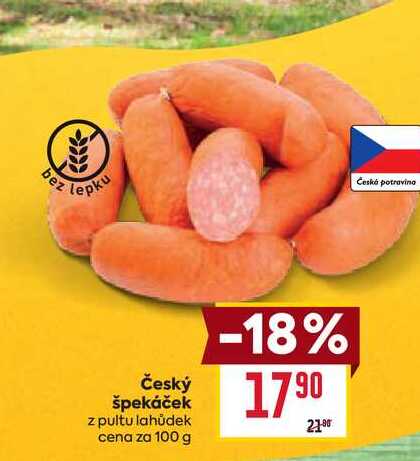 Český špekáček z pultu lahůdek cena za 100g
