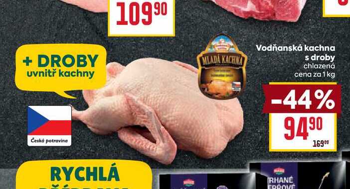Vodňanská kachna s droby chlazená cena za 1 kg 