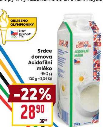 Srdce domova Acidofilní mléko 950 g 