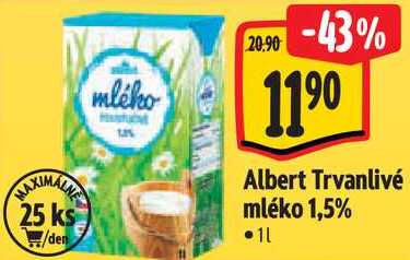 Albert Trvanlivé mléko 1,5%, 1 l