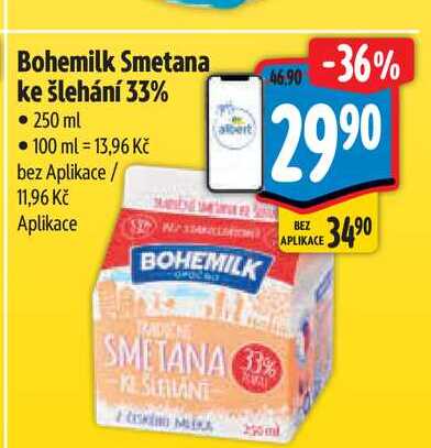 Bohemilk Smetana ke šlehání 33% 250 ml 