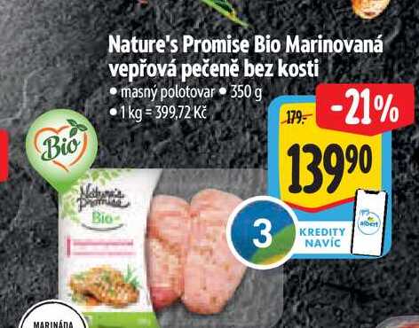  Nature's Promise Bio Marinovaná vepřová pečeně bez kosti masný polotovar 350 g 