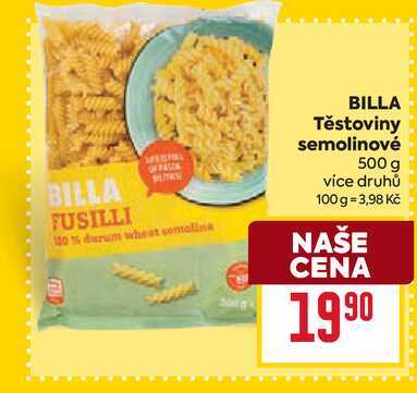 BILLA Těstoviny semolinové 500 g 