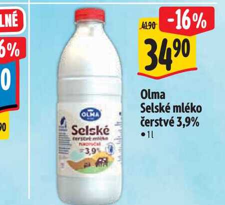  OLMA Selské  mléko čerstvé 3,9% 1 l