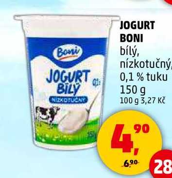 JOGURT BONI bílý, nízkotučný. 0,1% tuku, 150 g 