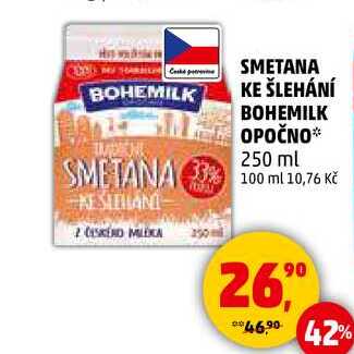 SMETANA KE ŠLEHÁNÍ BOHEMILK OPOČNO, 250 ml