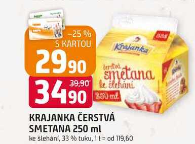 KRAJANKA ČERSTVÁ SMETANA 250 ml ke šlehání, 33% tuku
