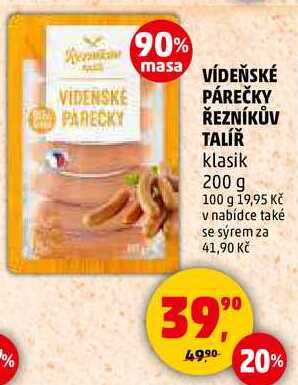 VÍDEŇSKÉ PÁREČKY ŘEZNÍKŮV TALÍŘ klasik, 200 g 