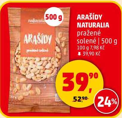ARAŠÍDY NATURALIA pražené solené, 500 g