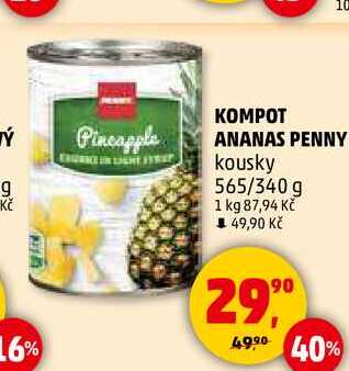 KOMPOT ANANAS PENNY kousky, 565/340 g  
