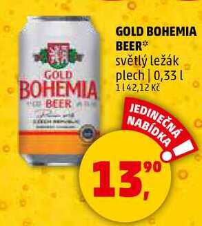 GOLD BOHEMIA BEER světlý ležák plech, 0,33 l  