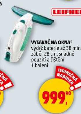 LEIFHEIT VYSAVAČ NA OKNA, výdrž baterie až 38 min záběr 28 cm, snadné použití a čištění, 1 balení  