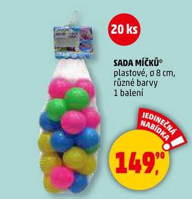SADA MÍČKŮ plastové, o 8 cm, různé barvy, 1 balení  