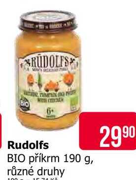 Rudolfs BIO příkrm 190 g, různé druhy 