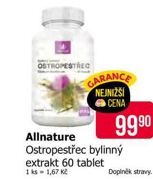Allnature Ostropestřec bylinný extrakt 60 tablet 