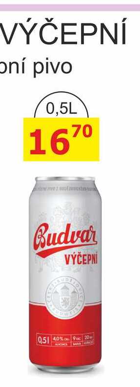 BUDVAR Pivo světlé výčepní 0,5l 0.5l plechovka