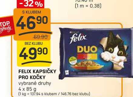 FELIX KAPSIČKY PRO KOČKY vybrané druhy 4 x 85 g
