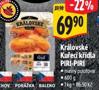 Královské Kuřecí křídla PIRI-PIRI, 600 g