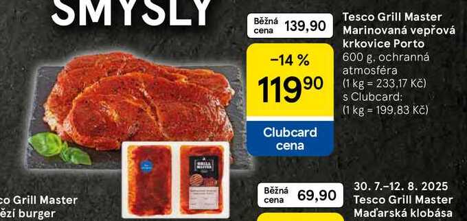 Tesco Grill Master Marinovaná vepřová krkovice Porto, 600 g 