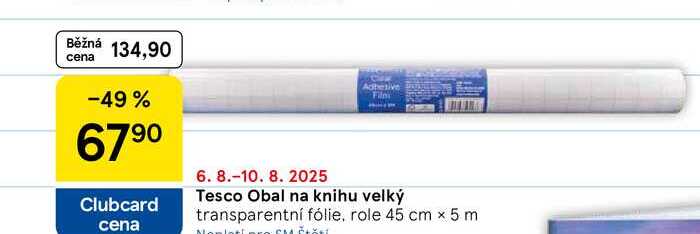 Tesco Obal na knihu velký transparentní fólie, role 45 cm x 5 m 