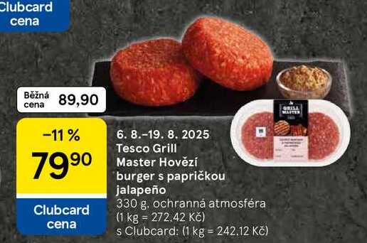 Tesco Grill Master Hovězí burger s papričkou jalapeño, 330 g 