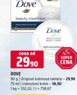 DOVE 90 g Original krémová tableta 75 ml intenzivní krém