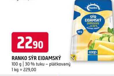 RANKO SÝR EIDAMSKÝ 100 g 30% tuku plátkovaný
