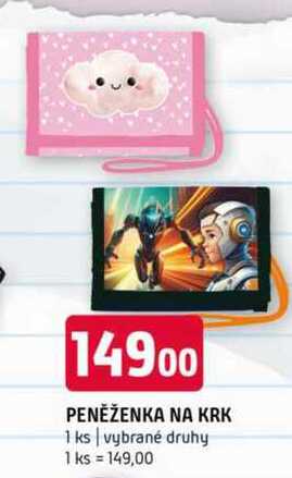 PENĚŽENKA NA KRK 1 ks vybrané druhy 