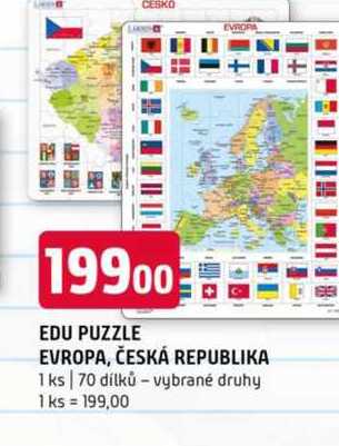 EDU PUZZLE EVROPA, ČESKÁ REPUBLIKA 1 ks 70 dílků vybrané druhy 
