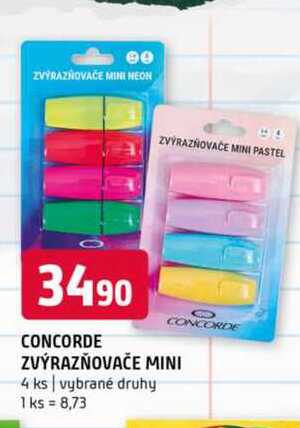 CONCORDE ZVÝRAZŇOVAČE MINI 4 ks vybrané druhy