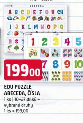 EDU PUZZLE ABECEDA, ČÍSLA 1 ks 10-27 dílků vybrané druhy 