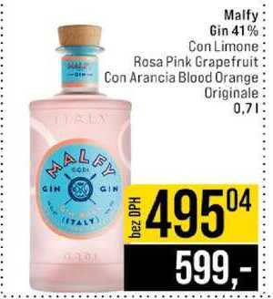 Malfy Gin 41% Con Limone Rosa Pink Grapefruit Con Arancia Blood Orange Originale 0,7l