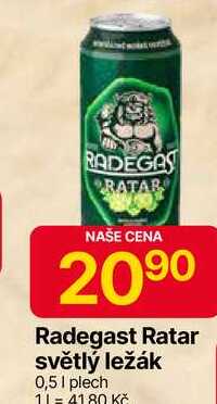 Radegast Ratar světlý ležák 0,5l plech