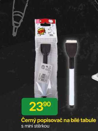 Černý popisovač na bílé tabule s mini stěrkou 