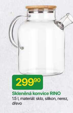 Skleněná konvice RINO 1.5 I, materiál: sklo, silikon, nerez, dřevo 
