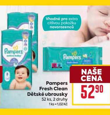 Pampers Fresh Clean Dětské ubrousky 52 ks, 2 druhy
