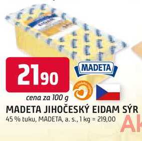 MADETA JIHOČESKÝ EIDAM SÝR 45% tuku, 100g