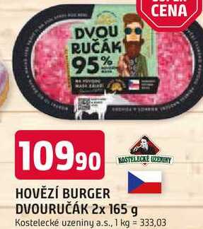 KOSTELECKÉ ZENINY HOVĚZÍ BURGER DVOURUČÁK 2x 165 g